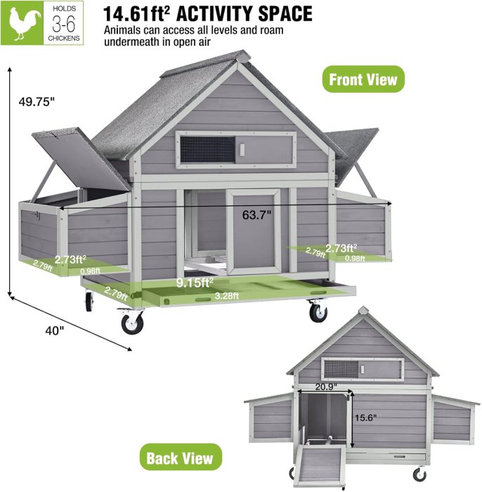 GUTINNEEN Chicken Coop on Wheels with Nesting Boxes (image 5)